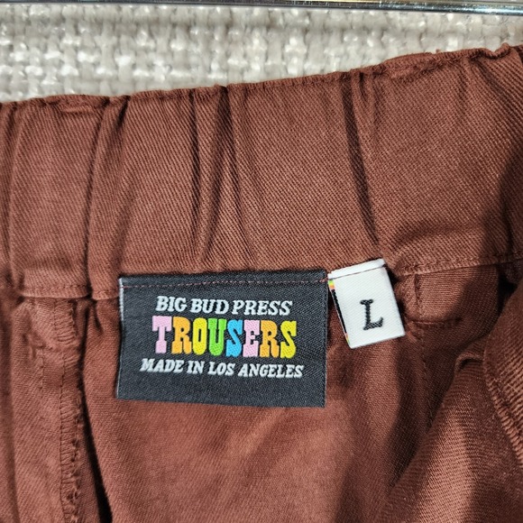 Big Bud Press Trousers Shorts Work 100% Cotton Womens L Burgundy Pleated - Picture 12 of 13